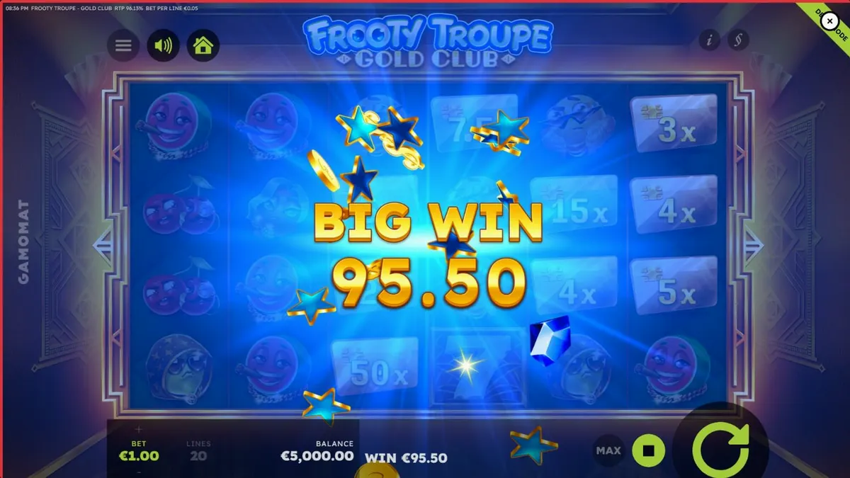 Tampilan visual mewah slot Frooty Troupe – Gold Club dengan nuansa emas dan simbol buah premium.